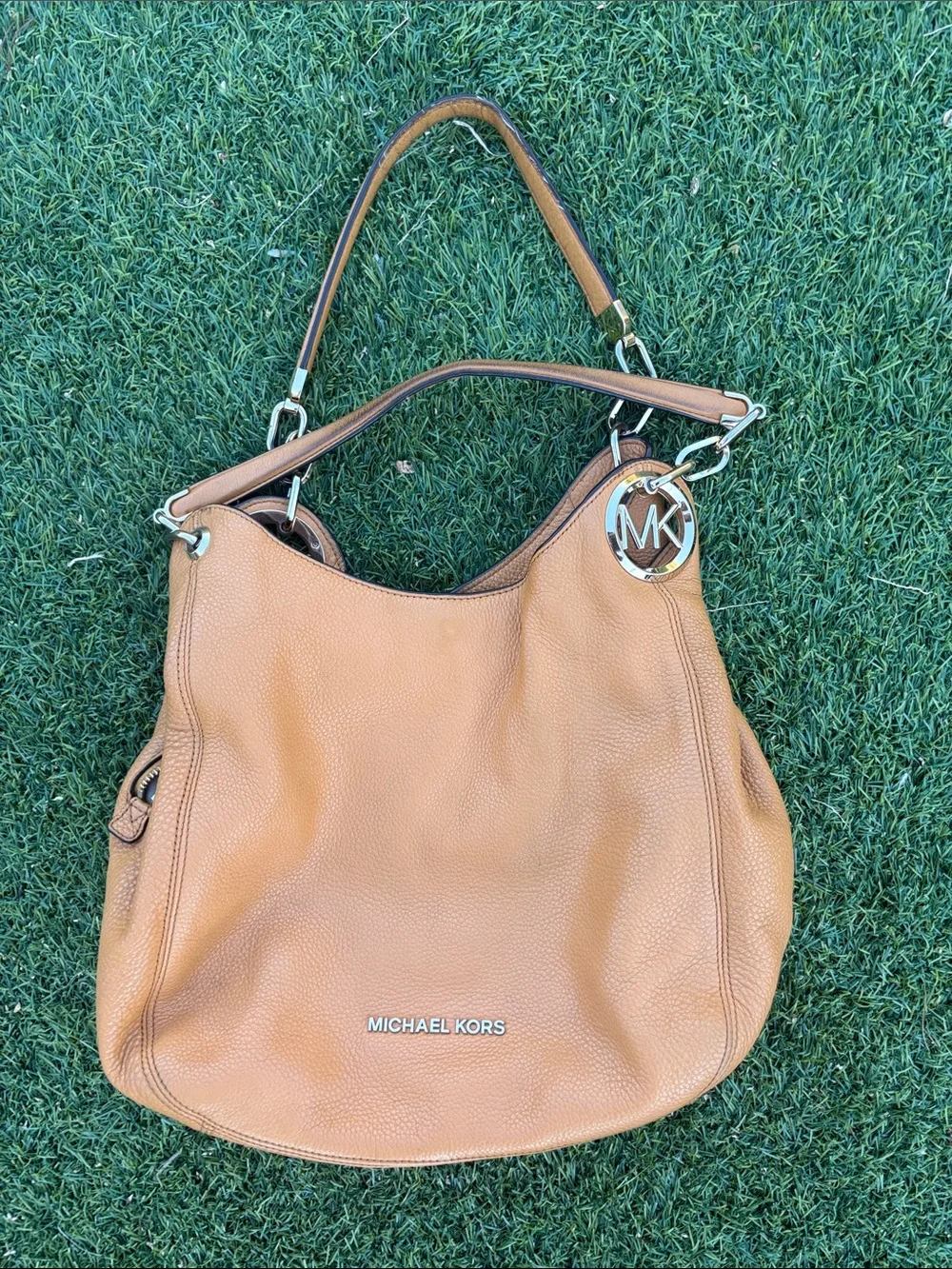 Michael Kors Lillie Large Pebbled Leather Slouchy Hobo Bag Marigold Warm Amber